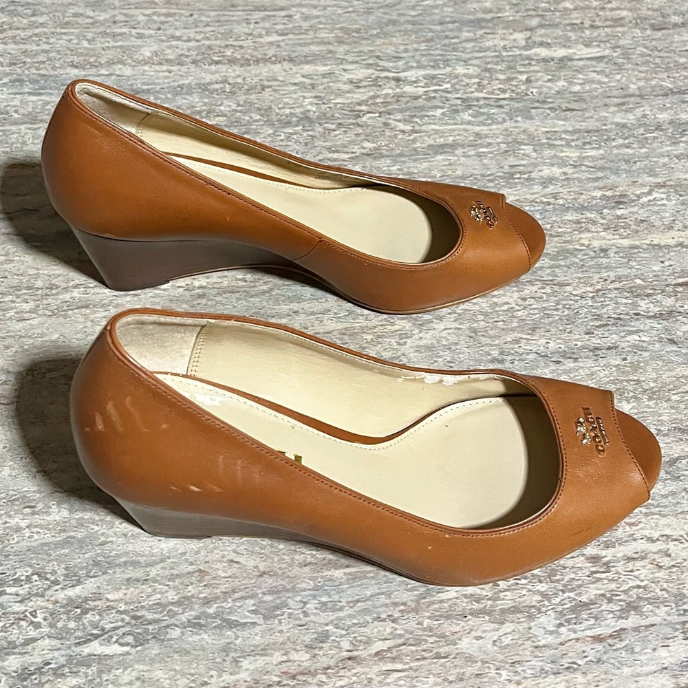 Coach GALA Women's Brown Peep Toe Wedge Heels - Picture 4 of 16